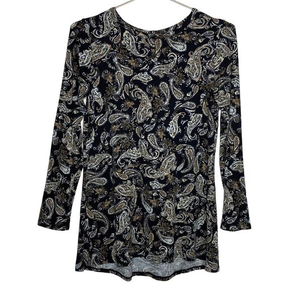 J. Jill Tops - J Jill Womens Floral Paisley Tunic Top Black Brown Back Buttons Size XSP Petite